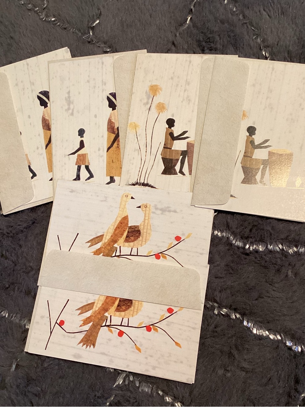 Set of Decorative Note Cards with Bird & Folk Art Motifs Blank Set of 6